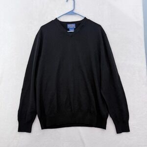 Pendleton Sweater Mens L Black Merino Wool V Neck Stretch Pullover Knit